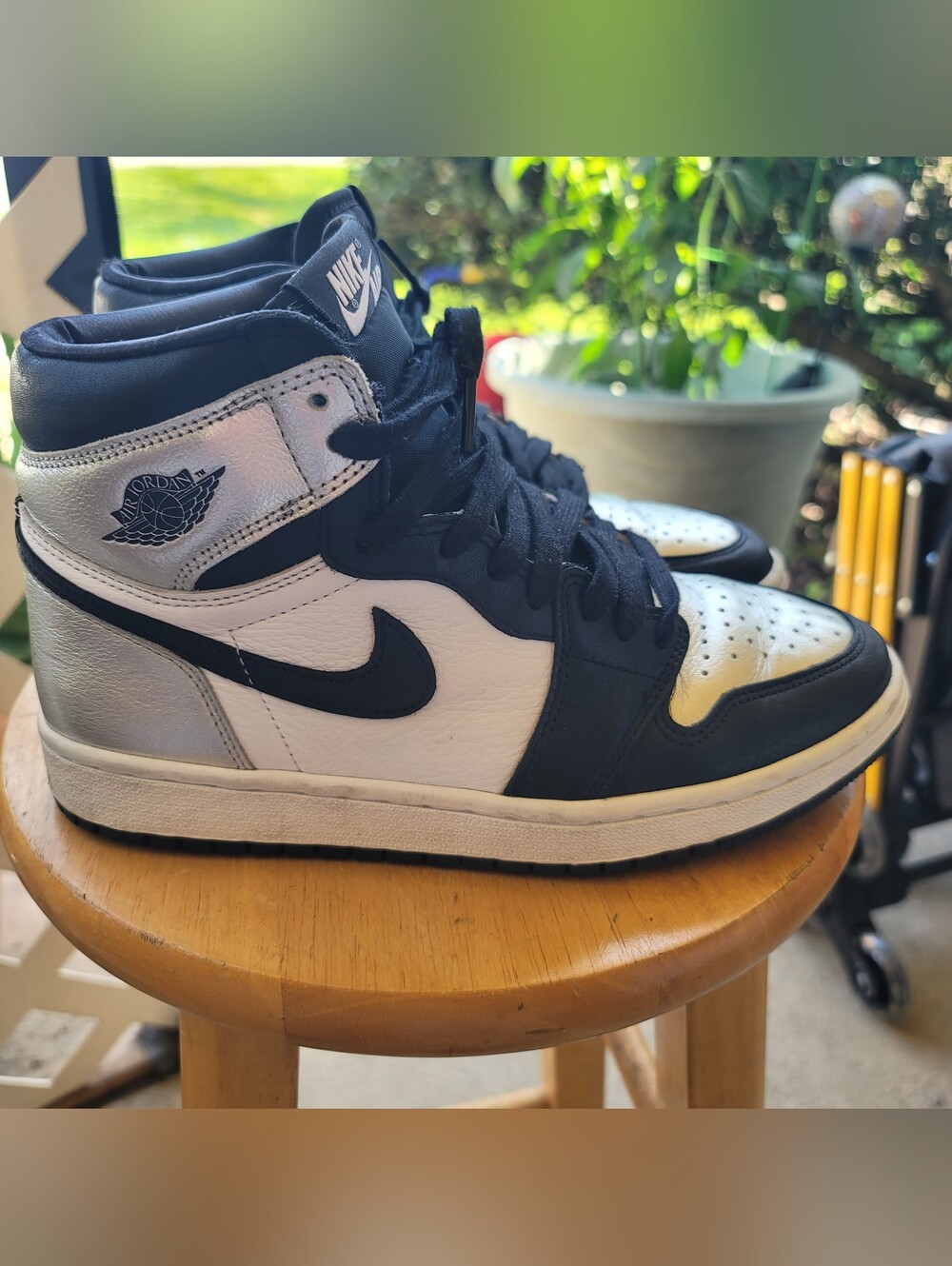 Nike Air Jordan 1 Mid Metallic Silver Sneakers - Black/White. Size 6.5(M)/8(W)